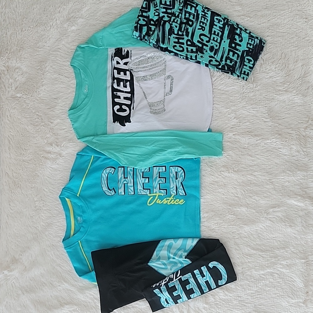 Justice Cheer Tops And Leggings Blue And Green 2 Sets Girls Size L 12/14 NWT